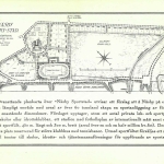 Karta som beskriver Näsby sportstad. Texten lyder: Ovanstående plankarta över Näsby Sportstad utvisar ett förslag att å Näsby på ett särskilt lämpligt område med areal av över 60 tunnland skapa en sportanläggning av för Sverige enastående dimensioner. Förslaget upptager, utom ett antal privata lek- och sportplatser för skolor eller idrottsklubbar, ett stadion med fotbollsplan av internationellt mått samt ett allmänt sportfält, 450 meter långt och 300 meter brett (areal över en och en halv million kvadratfot). Dessutom finnes plats reserverad för större klubbhus med tennisbanor. Utmed sportfältet försäljas ett mindre antal tomter till skolor, idrotts- och tjänstemannaföreningar för uppförande av sportstugor.