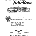 Reklamblad med teckning av fabriken.